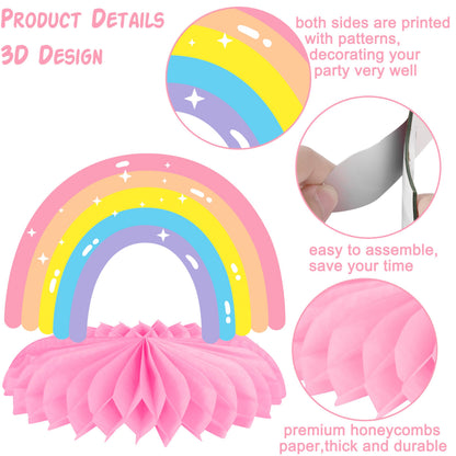 Rainbow Party Honeycomb Centerpieces Rainbow Birthday Party Decorations Cloud Sun Star Rainbow Theme Party Centerpiece Decoration for Rainbow Birthday Party Baby Shower Supplies