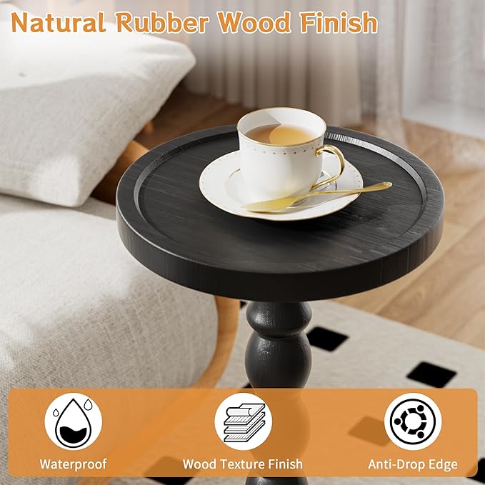 Rubber Wood‌ Small Side Table, Solid Wood‌ Round End Tables