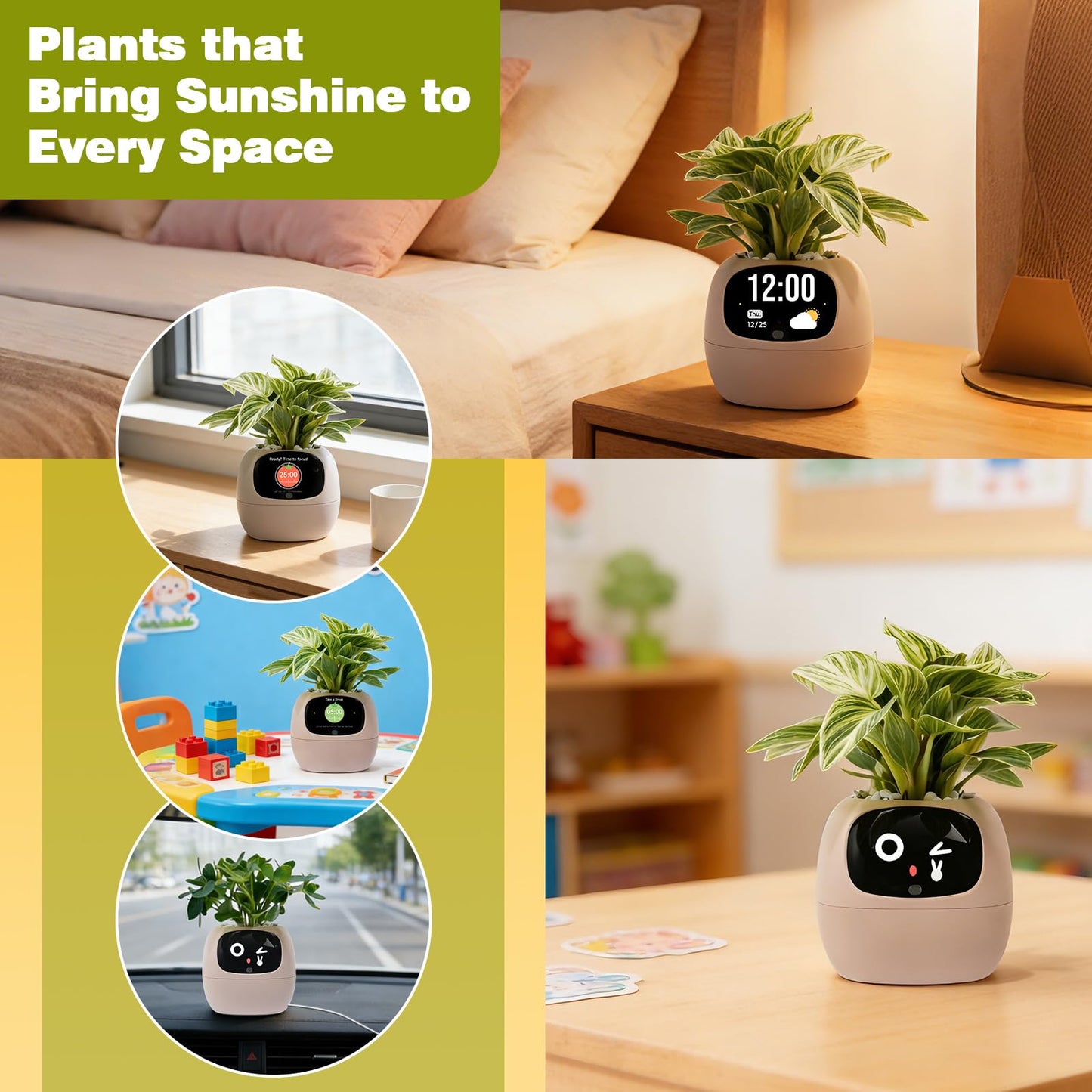 Smart Plant Pot with Visual Display – Soil Moisture, Water Level, Light & Battery Monitor, 80ml Self-Watering Reservoir, Supports 100+ Plants, Pomodoro Timer, Clock & Calendar-Pink