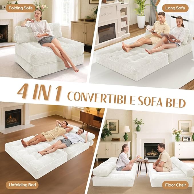 HABUTWAY Folding Sofa Bed, Foldable Floor Sofa Lounge w/Dual-Pillow & Handle