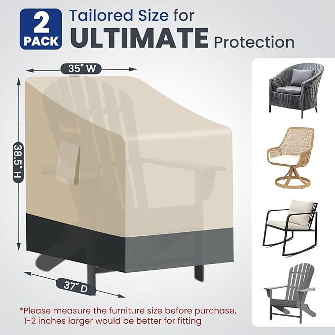 Extra Heavy Duty Patio Chair Covers Waterproof, 2 Pack Patio Furniture Covers