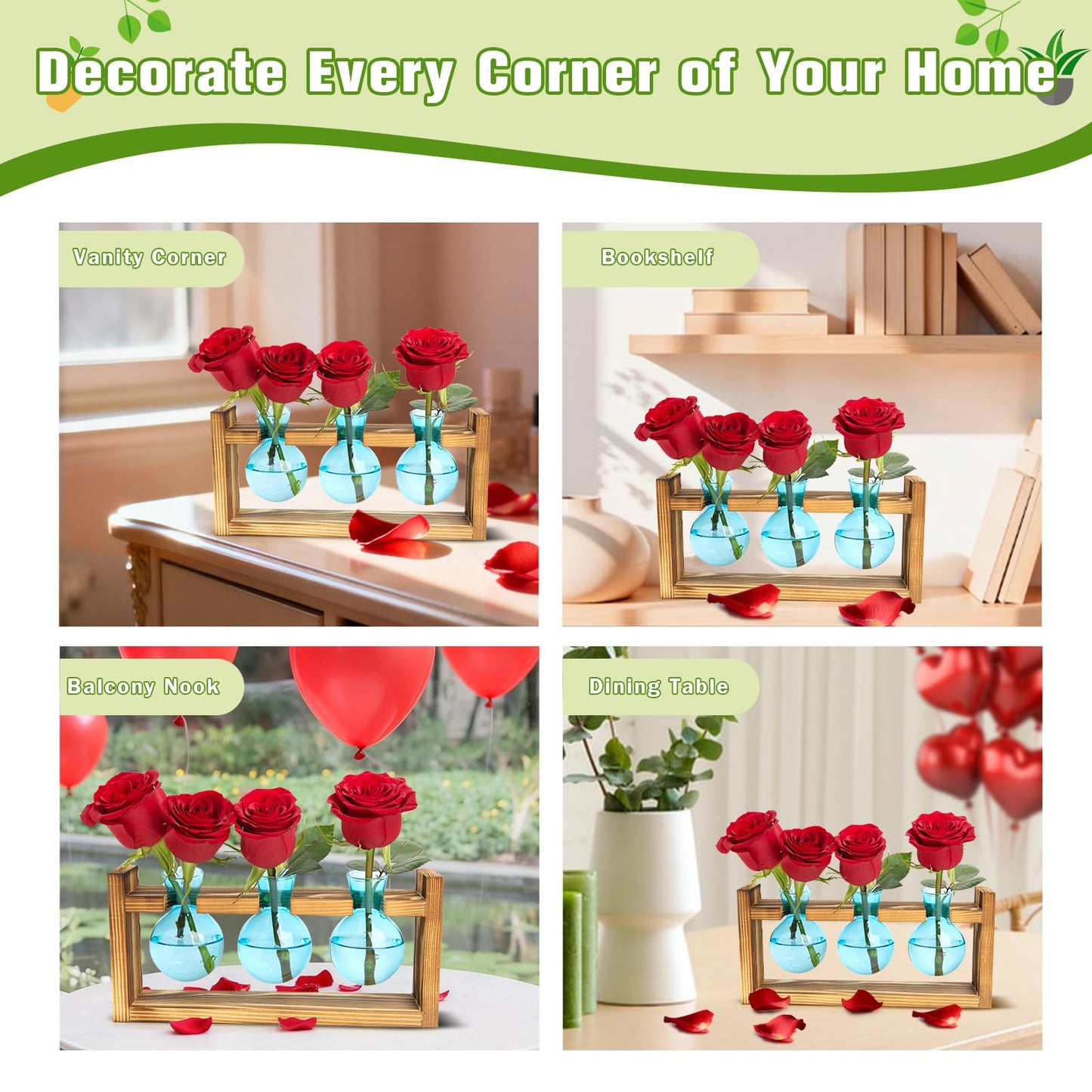 XXXFLOWER Glass Plant Terrarium Propagation Station, Gifts for Mom Plant Lovers Wife Daughter, 3 Bulb Glass Vase Plant Terrarium Tabletop for Hydroponics Home Office Indoor Decor (Blue)