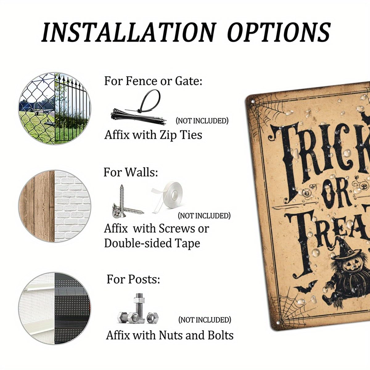 Trick or Treat Halloween Scarecrow Pumpkin Retro Metal Tin Sign Wall Art Decor for Front Door Home Farmhouse Halloween Party Indoor Outdoor 8x12 Inch