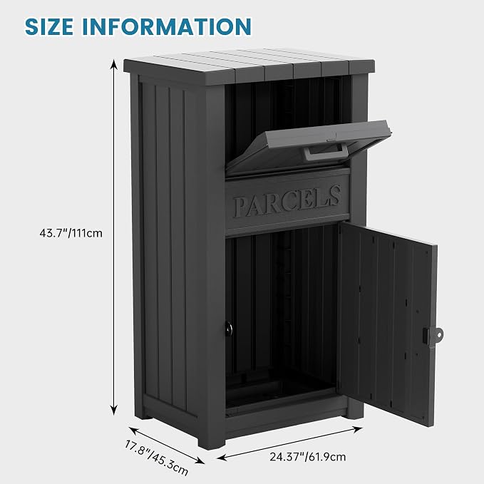 Package Delivery Box for Outside, Large Lockable & Weatherproof Anti-Theft Large Parcel Drop Box for Porch, Curbside, House Storage, Classic Black(60 Gallon)