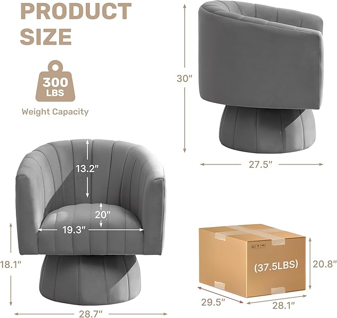 Swivel Accent Barrel Chair, Cute Comfy Small Round 360° Arm Chair. Velvet Sofa