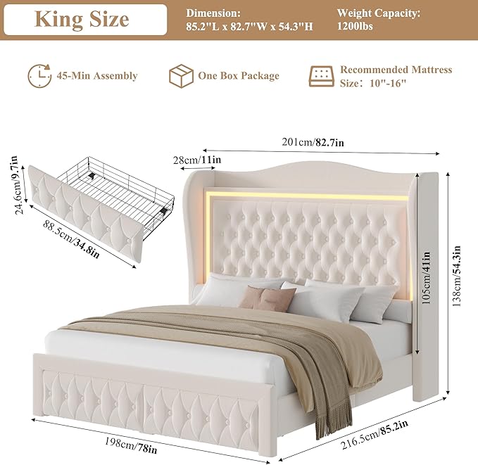 King Bed Frame 55" Tall Headboard