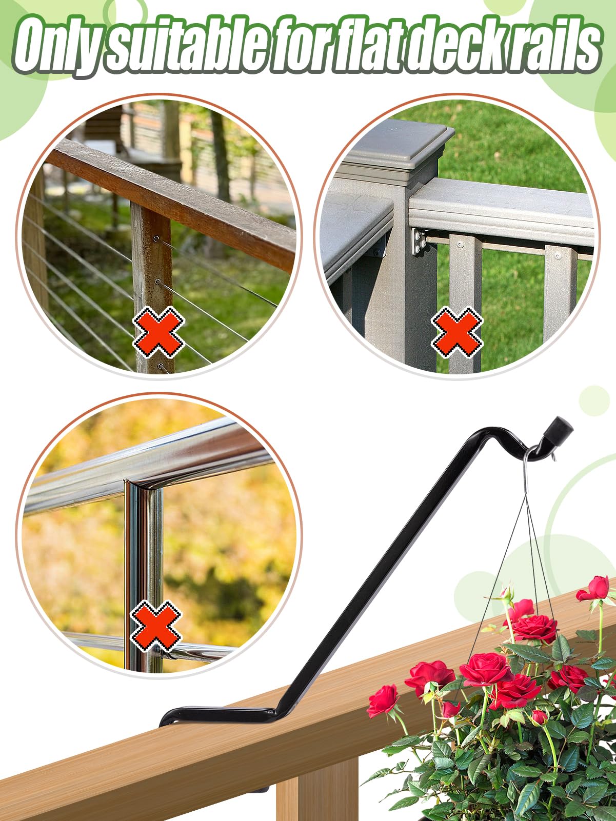 Biubee 4 Pack Deck Bird Feeder Hanger for Railing - Extended Angled Metal Deck Rail Plant Hanger for Bird Feeder Planters Lanterns Wind Chimes, Fit 2" × 4" & 2" × 6" Wooden Railings