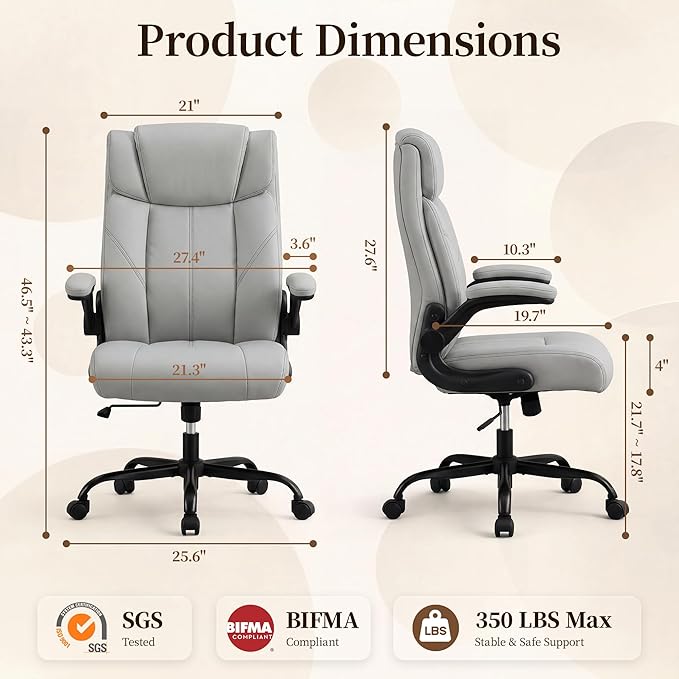 Office Chair, Leather Ergonomic Computer Desk Chair