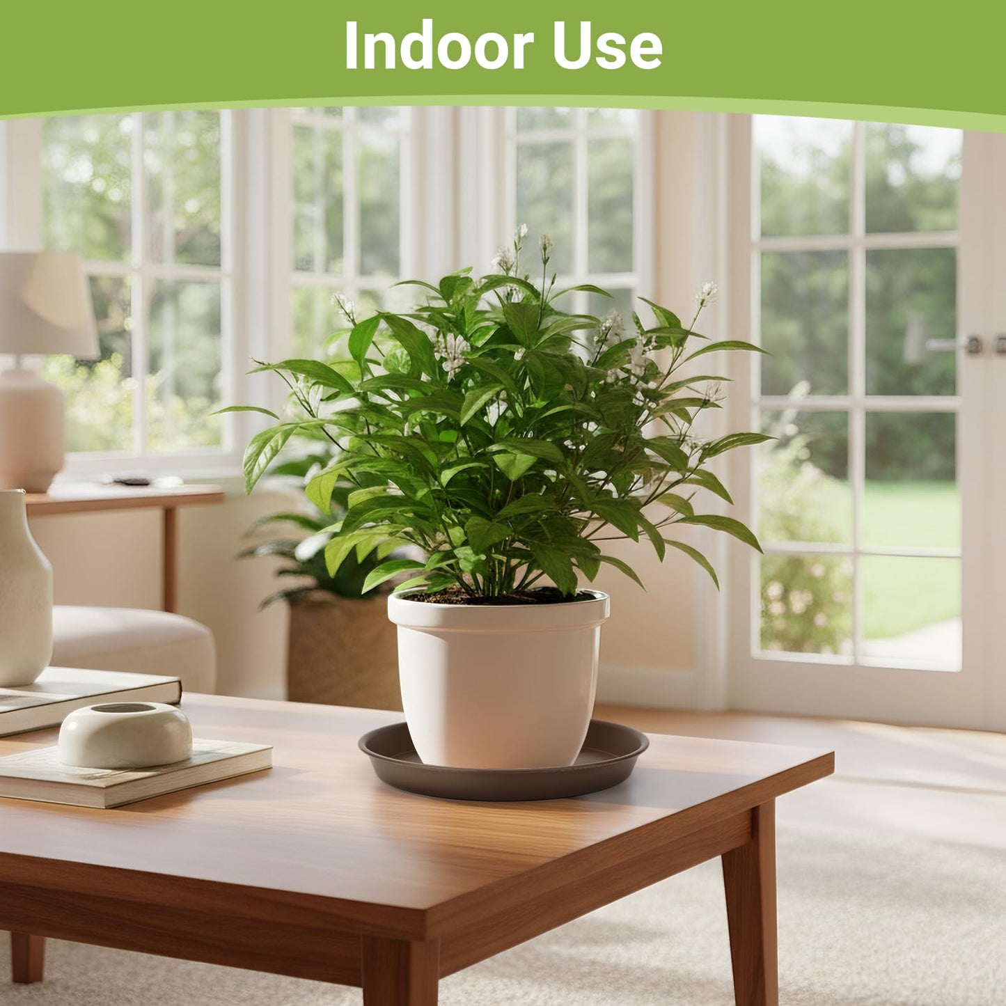 GREANER 12 Inch Plant Plates to Catch Water, 2PCS Brown Heavy Duty Humidity Trays for Indoor Plants, Deep Plant Saucer for Pot