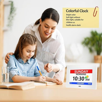 MRCHYDZ 7 Inch Clock with Day and Date for Elderly Large Display Digital Clocks 12 Alarm 3 Display Modes Large Font Alzheimer's Clock Alarm Clocks for Seniors Auto DST White