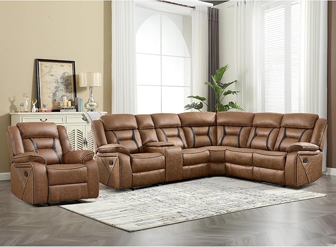 EBELLO Faux Leather Reclining Sectional Sofa Set