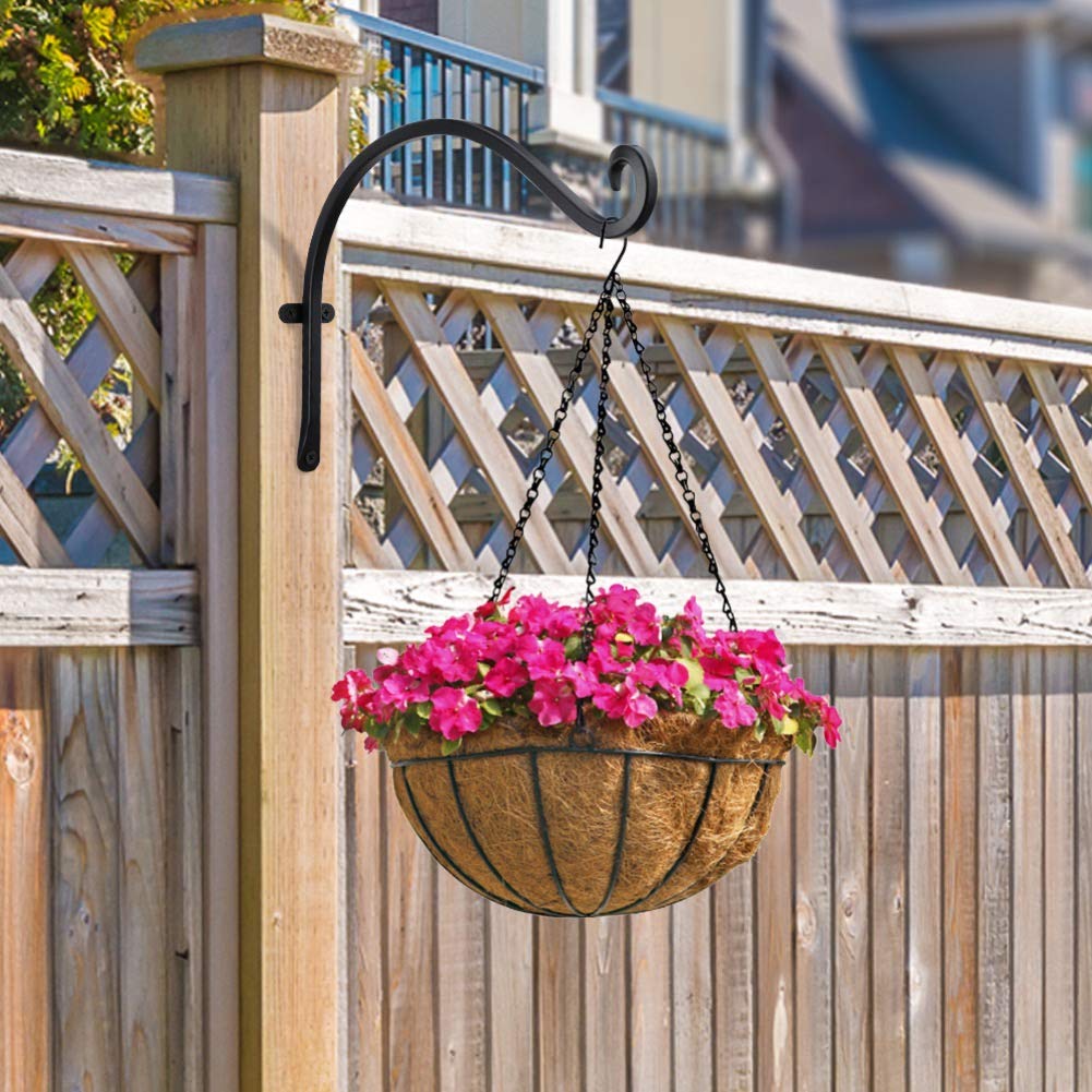 AJART Heavy-Duty Plant Hanger Outdoor - Can Hold 50 Lbs Plant Basket or Large Bird Feeder - 12 Inch Solid Iron Windproof, Rustproof Wall Hooks - with Triangular Stability - 2 Pieces