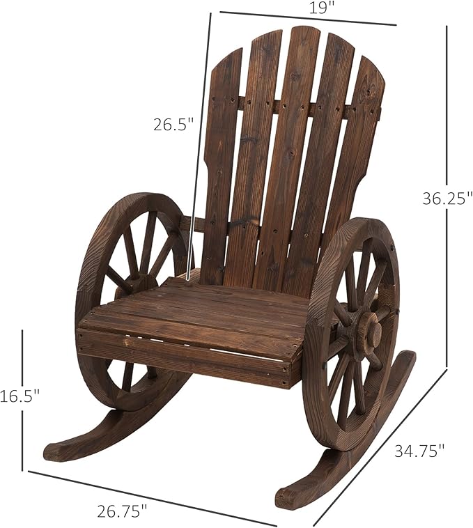 Outsunny Wooden Rocking Chair, Adirondack Rocker Chair w/Slatted Design and