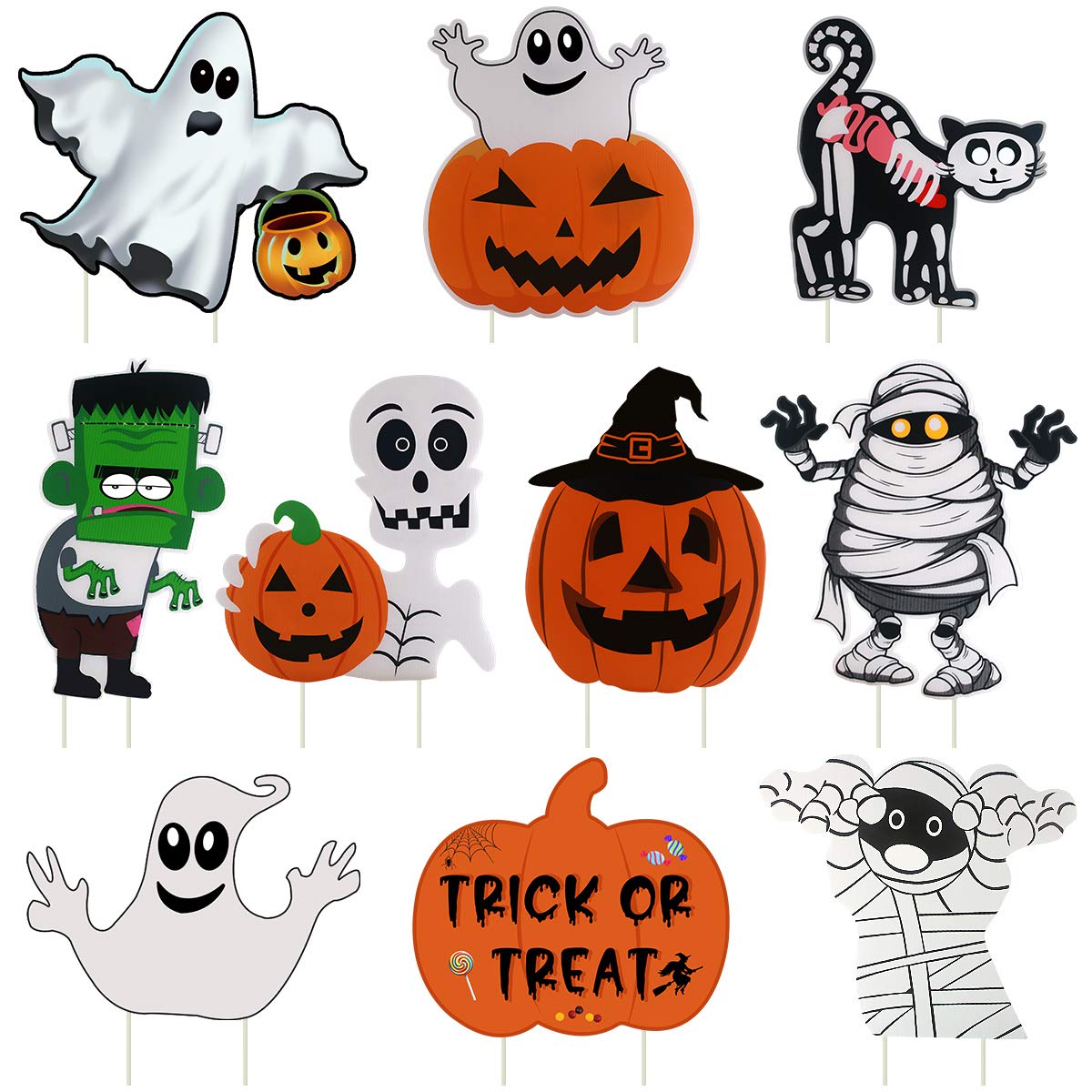10PCS Yard Signs Halloween Props Pumpkin Ghost Monster Stakes for Decorations Outdoor Lawn Decor