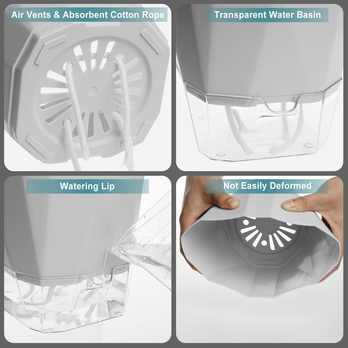 Samhe 3 Pack Self Watering Flower Pots 6.5 Inch, Plant Pots for Indoor Outdoor, Self Watering Planters with Wick Rope and Clear Reservoir