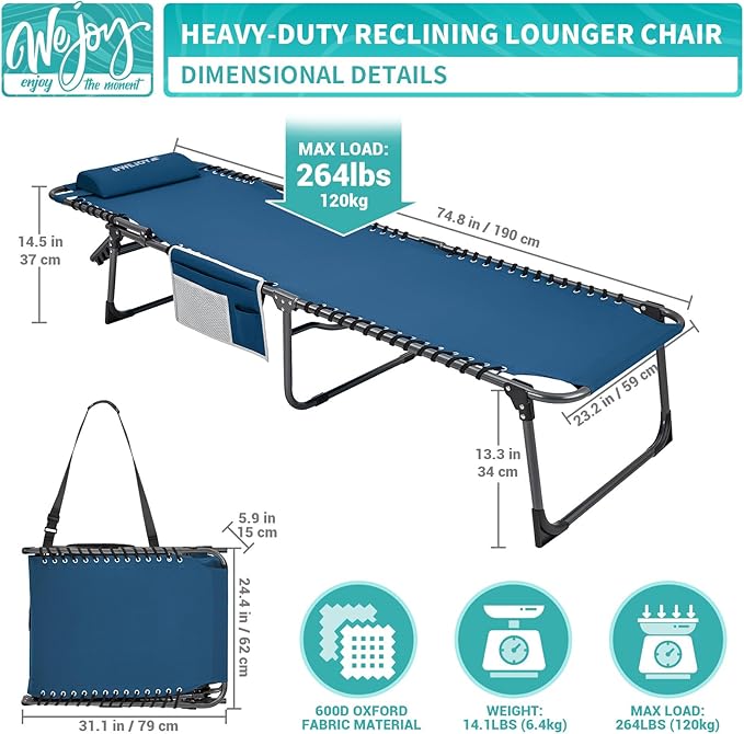 #WEJOY Folding Lounge Chair Outdoor, 5-Position Adjustable Sunbathing Tanning