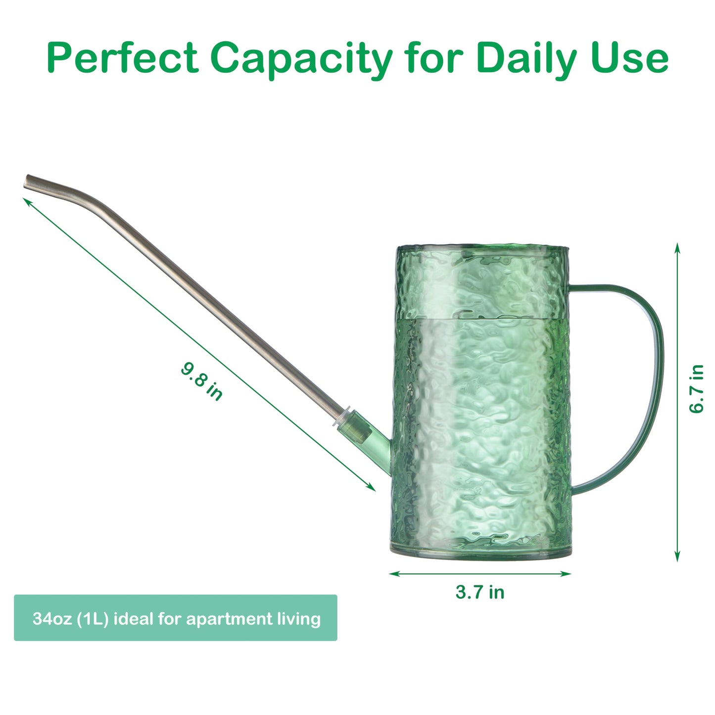 Small Watering Can for Indoor Plants - 34oz Leakproof Lightweight Pot with Long Spout & Bonus Shower Head, Indoor Watering Can for House Plants in Sage Green