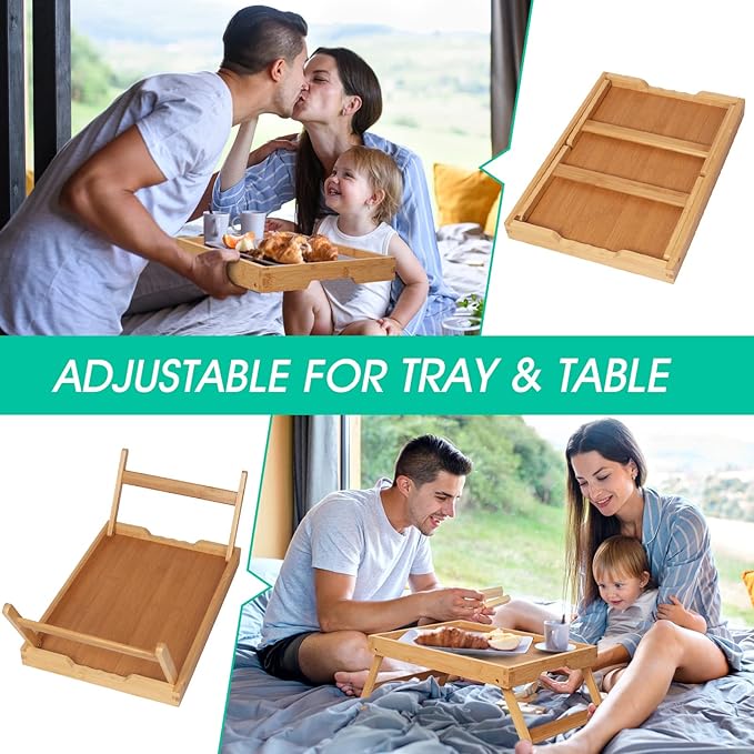 Artmeer Bed Tray Table with Folding Legs, Bamboo Breakfast in Bed
