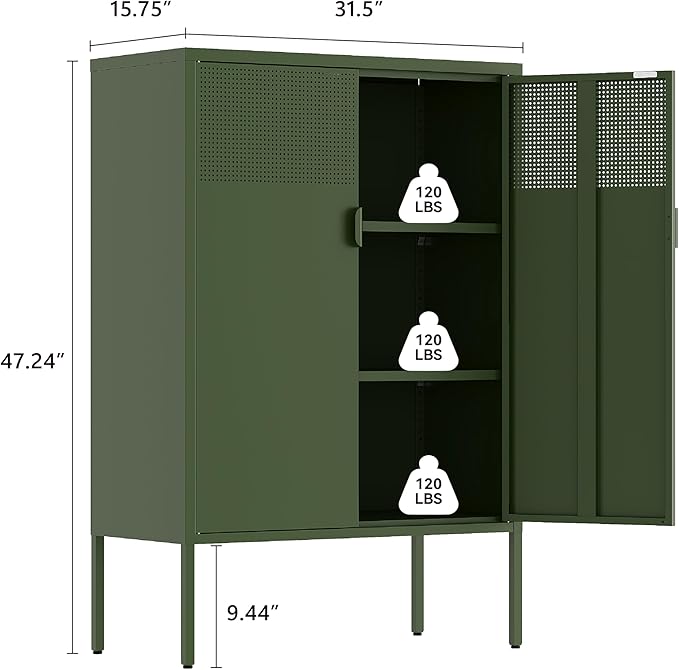 Metal Storage Cabinet, 2 Door TV Stand, Metal Mesh Accent Cabinet, Magnetic