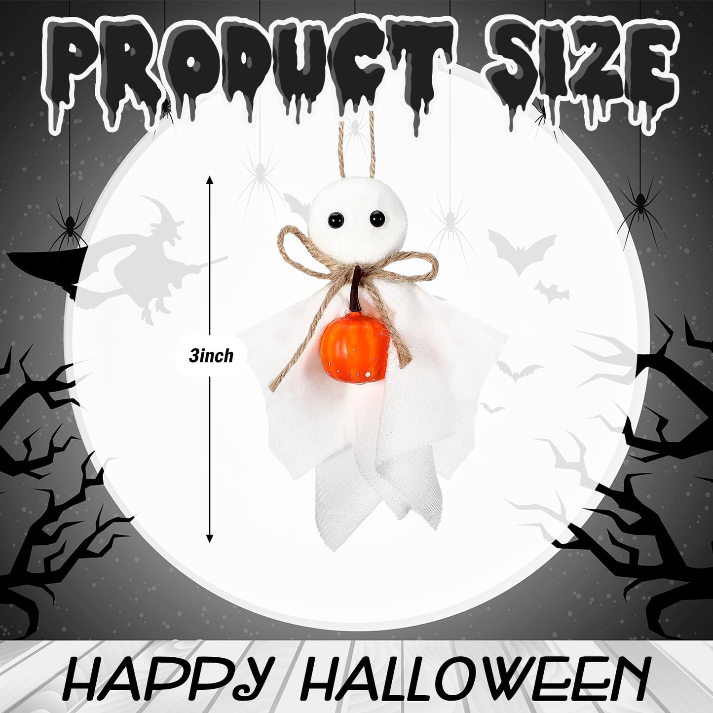Civaner 24 Pcs Halloween Hanging Ghost Ornaments Mini Ghost Ornaments for Halloween Tree 3 Inch Cute Hanging Farmhouse Rustic Boo with Pumpkin Decorations for Haunted Party Yard Tree Decor
