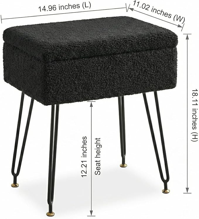 Vanity Stool Chair, Faux Teddy Fur Ottoman Foot Stool