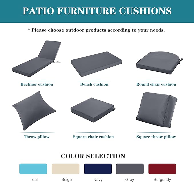 Chaise Lounge Cushion for Outdoor Furniture, Waterproof Fade and Tear Resistant