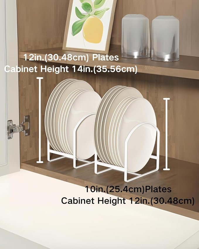 2 Pack Kitchen Plate Holder Organizer for Cabinet Space Saver Dinner Dish Storage Rack Upright Dish Drying Racks Metal Plate Dish Racks Stand for Cupboard and Countertop Rustproof Large White