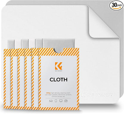 K&F CONCEPT 30 Pack Lens Cleaning Cloth | Microfiber Cleaning Cloth | Glasses Cleaning Cloths | Eyeglass Lens Cleaner | Eyeglasses, Camera Lens, VR/AR Headset, and Screen Cleaning | White & Grey