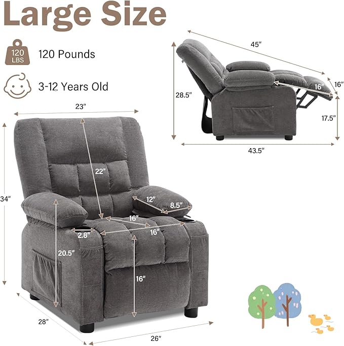 BOSMILLER Kids Recliner Chair， Push Back Toddler Recliner