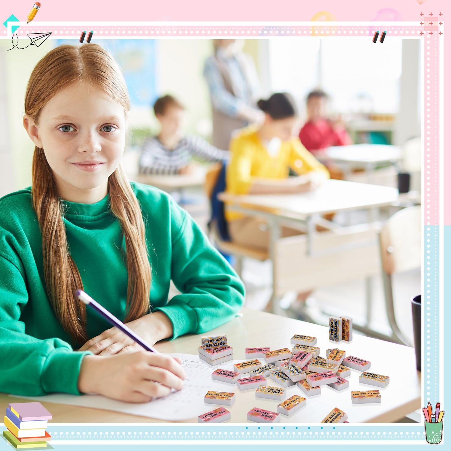 Resurhang 180 Pcs Erasers Bulk for Kids Inspirational Pencil Erasers Bulk for Drawing Motivational Big Eraser School Supplies for Classrooms Back to School Office (Inspirational,Boho)