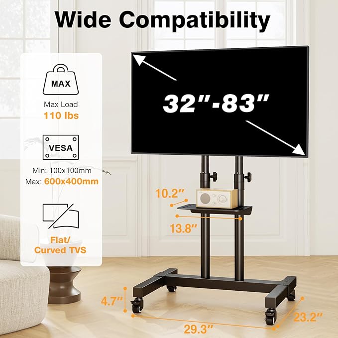 TAVR Furniture Mobile TV Stand Rolling TV Cart Floor Stand