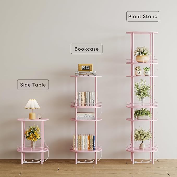 DGSANDGO Pink Side Table with Charging Station, Side Tables Living Room