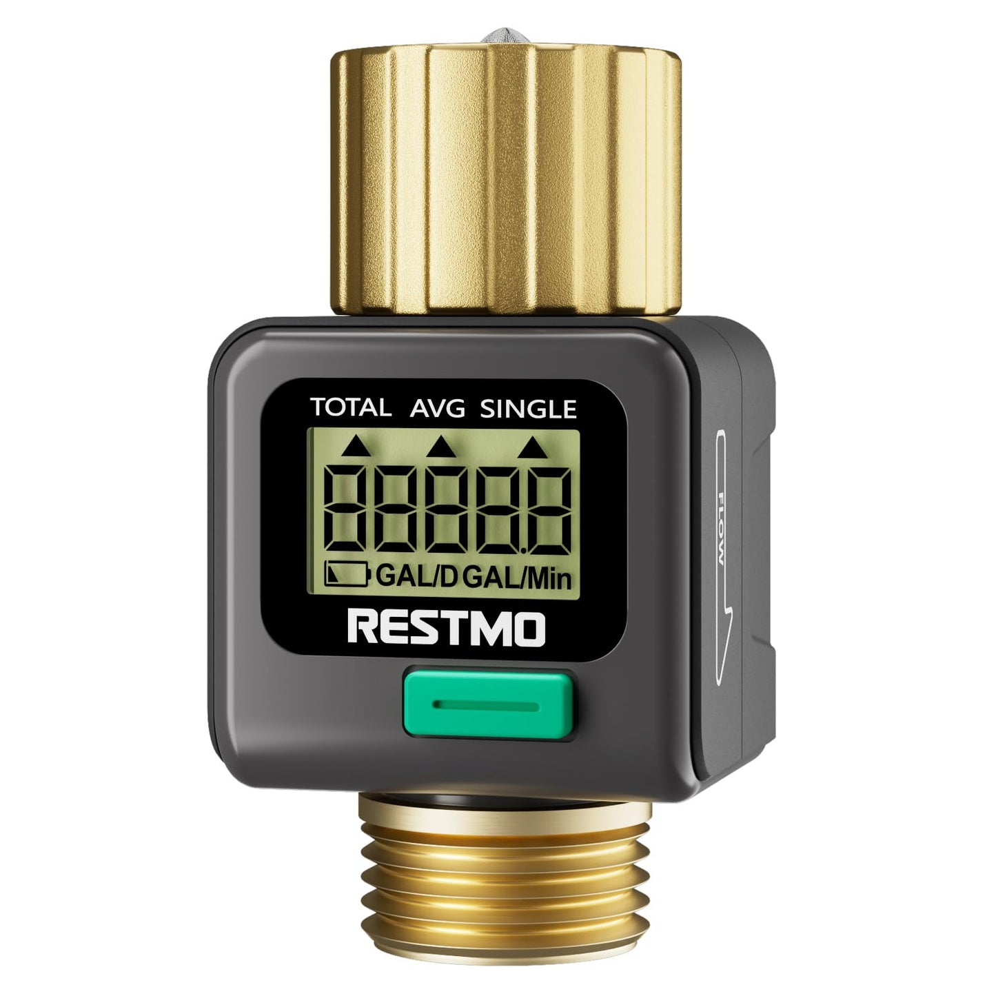 RESTMO Water Flow Meter with Brass Inlet & Outlet, Measure Gallon/Liter Consumption and Flow Rate for Outdoor Garden Hose Watering, RV Water Tank Filling, Lawn Sprinkler and Nozzle Sprayer