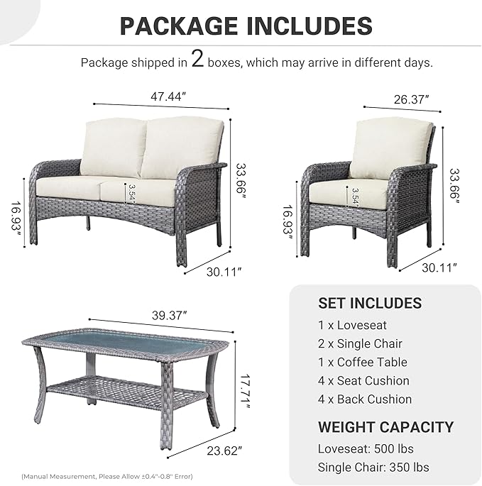 ovios 4-Piece Patio Furniture Set, Outdoor Wicker Sofa