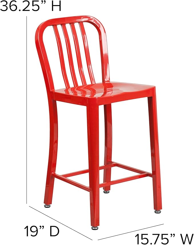 Flash Furniture Commercial Grade 24" High Red Metal Indoor-Outdoor Counter