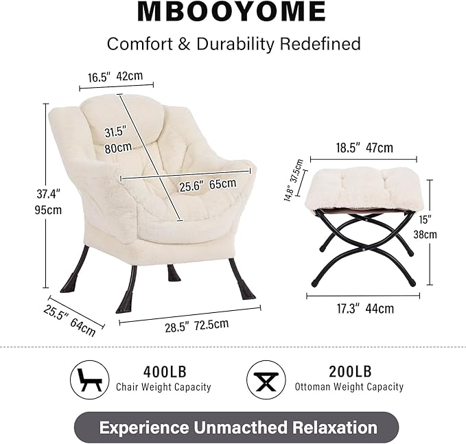 MBOOYOME Lazy Chair with Ottoman, Modern Accent Lounge Armchair with Side