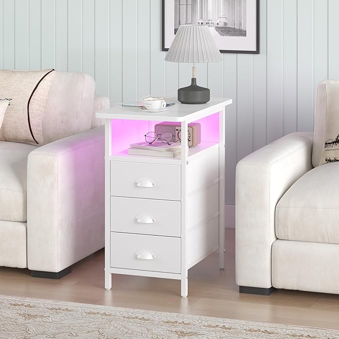 sthmec End Table with Charging Station, LED Side Tables with USB Ports and