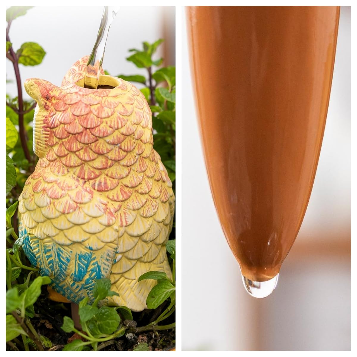 QinSuiKai 4 Pack Terra Cotta Watering Spikes, Owl Shape Terracotta Watering Spike, Vacation Self Watering Planter Insert, Automatic Plant Waterer for Indoor Outdoor Plants