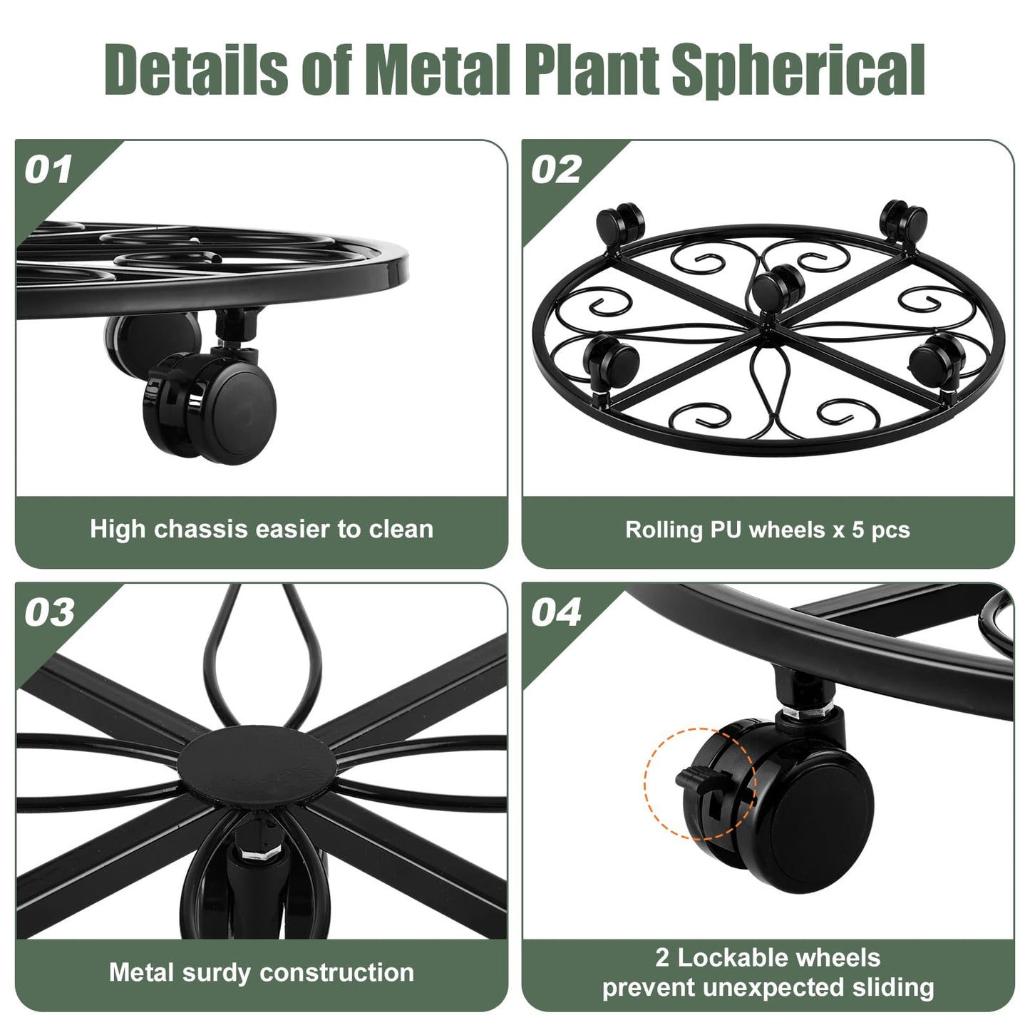 KvyusFlourish 3 Packs 20” Plant Caddy with Wheels Metal Plant Stand on Wheels for Indoor and Outdoor Plants Rolling Plant Stand with Casters Heavy Duty Plant Dolly Roller Caddy, Black