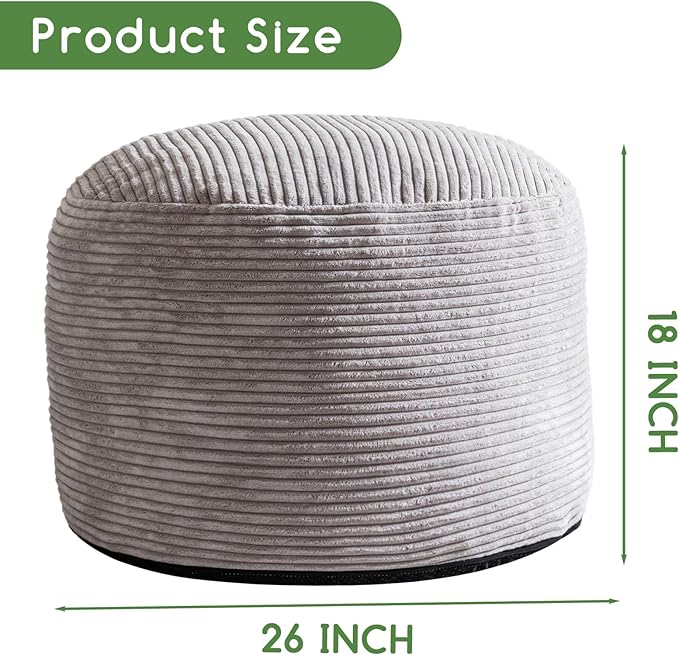 HIGOGOGO Round Stuffed Pouf Ottoman, Corduroy Poufs