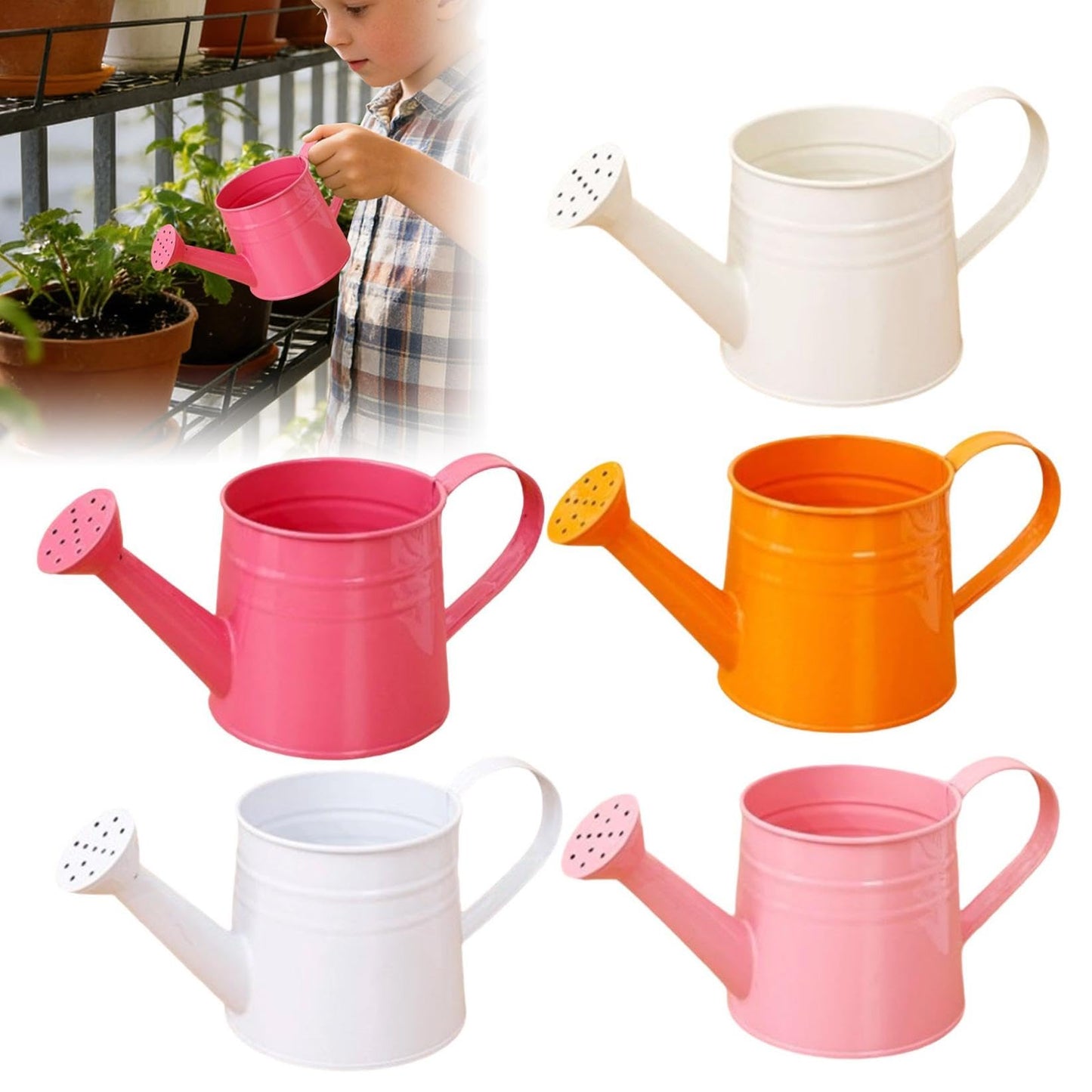Metal Long Spout Watering Can with Ergonomic Handle, Balanced Design for Easy Pouring, 1L for Watering Indoor Houseplants, Outdoor Flowers, Garden Beds and Lawn Areas (White)