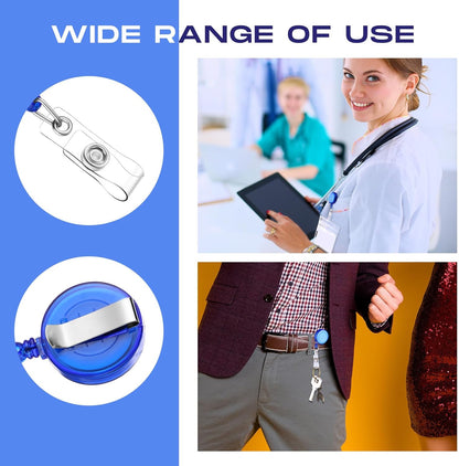 Zonon 100 Pieces Retractable Badge Reel Clips ID Card Holder Reel with Metal Belt Clip for Hanging Cards Key Chains, Name Badge Holders for Nurses Teachers Students(Transparent Blue)