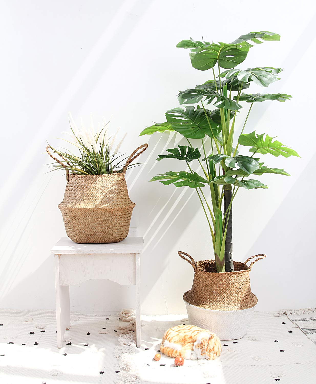 BlueMake Woven Seagrass Belly Basket for Storage Plant Pot and Laundry, Picnic and Grocery Basket (Medium, Original)