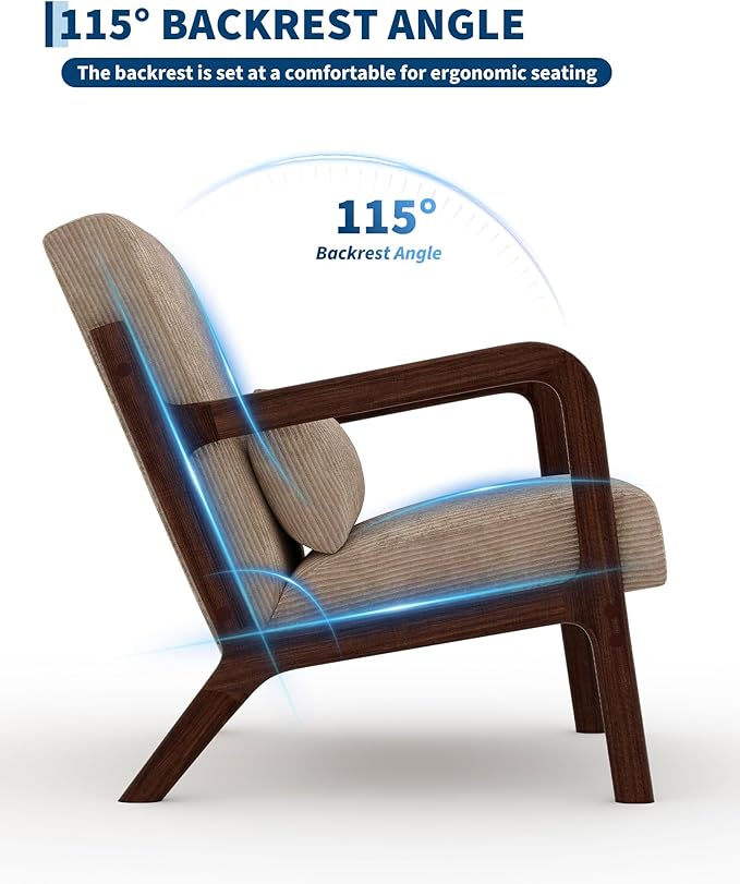 Garvee Mid-Century Modern Accent Chair, Wide-Wale Corduroy Upholstery, Solid