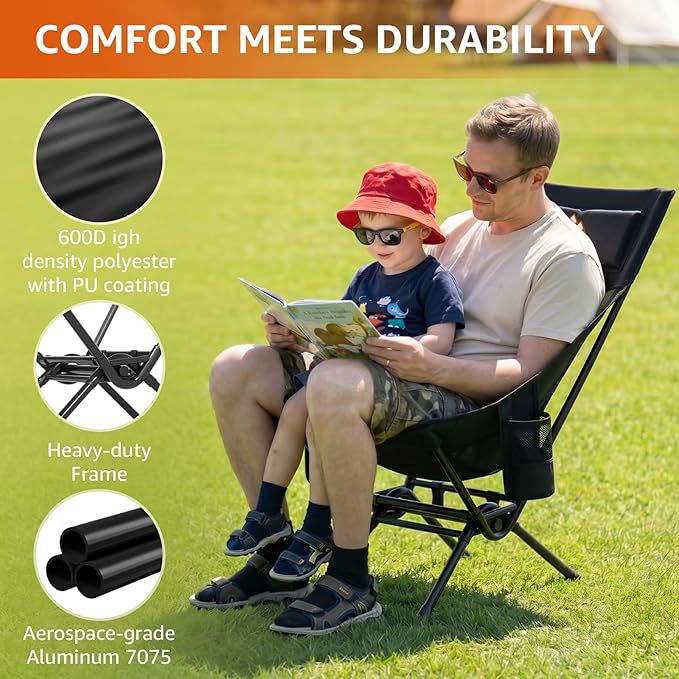 Armless Rocking Camping Chair for Adults, Portable Folding Outdoor Rocker