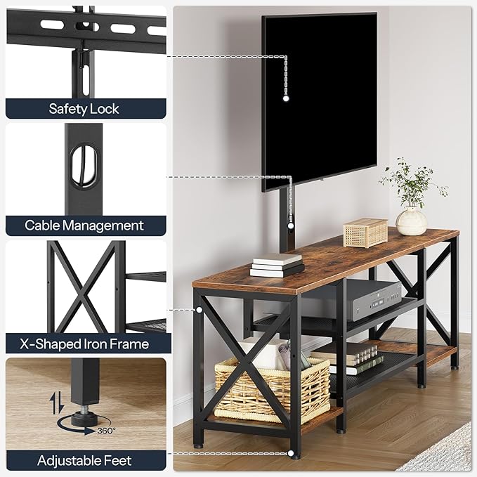 HOOBRO TV Stand with Mount and Power Outlet, LED Entertainment Center with