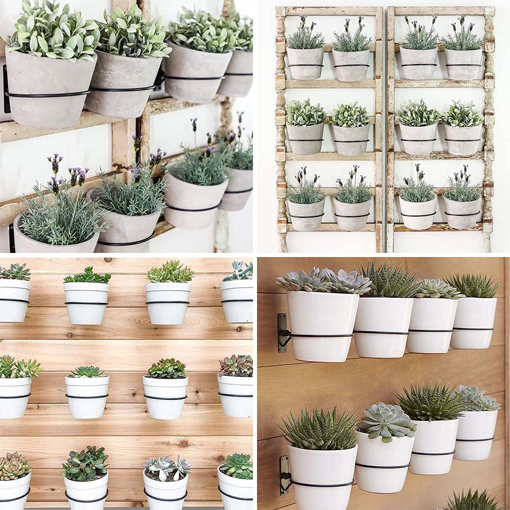 Sivya 6 Pack 6in Flower Pot Holder Ring Wall Mounted Metal Planter Hooks Hangers (6, 6")