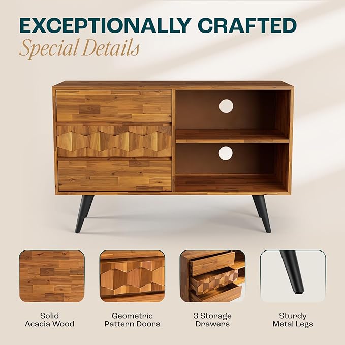 Bme Georgina 45 Inch Solid Wood TV Stand, Under 10 Minutes Assembly