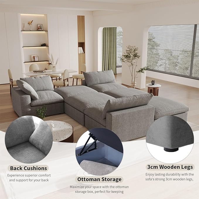 Cloud Modular Sectional Sofa Couch, 120.45" U Shaped Convertible Couches