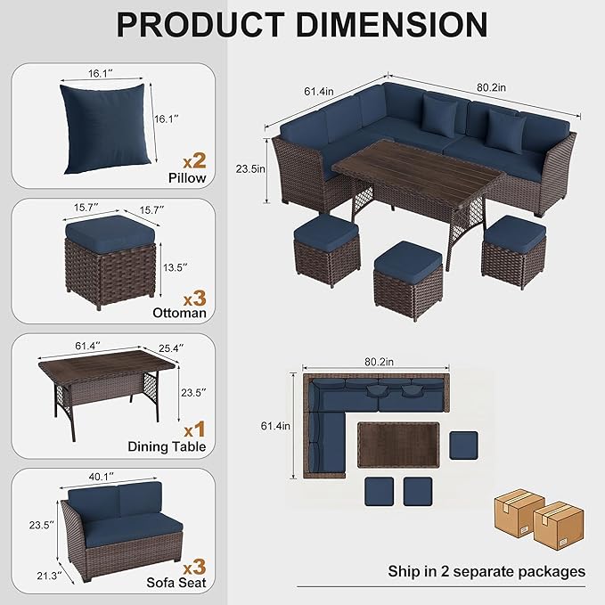 LOUVIXA 7 Pieces Patio Furniture Set, Outdoor Patio Furniture, Wicker